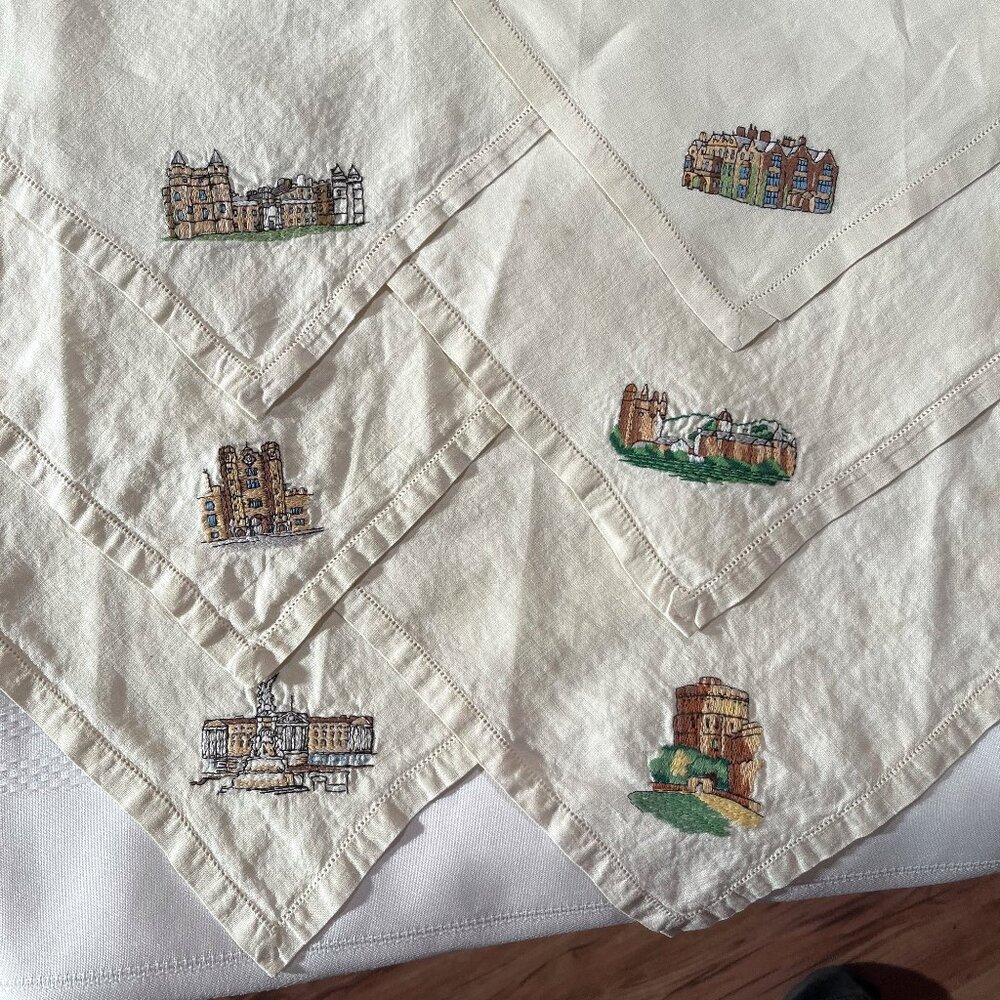 Vintage hand embroidered cloth table napkins 6 unique designs